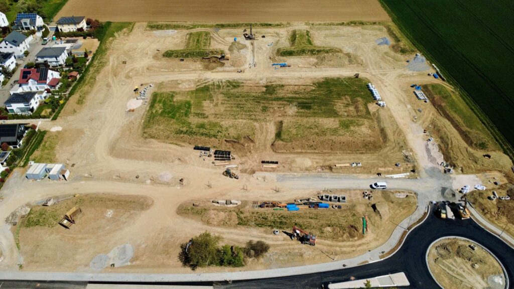 Luftbild der Erschließung im Neubaugebiet Birkenfeld